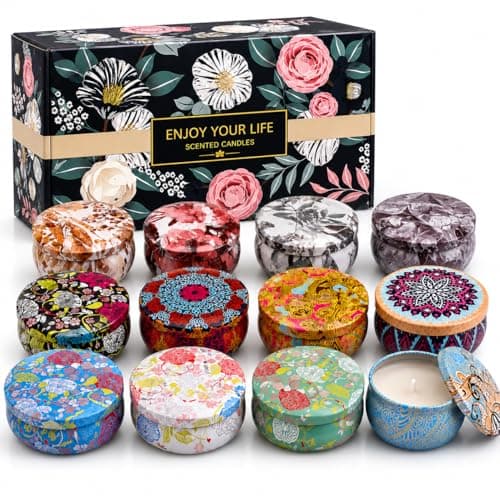 Scented Candles Gifts Set for Women, 12 Pack Aromatherapy Candle 240 Hours Burning Time, Natural Soy Wax Long Lasting Portable Travel Tin Set for Birthday, Festivals, Wedding