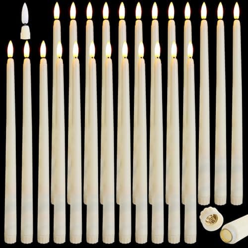 Baquler 24 Pack Ivory Flameless Battery-Operated Taper Candles 12.4 cm - Flickering LED - for Wedding, Advent, Halloween, Christmas Party