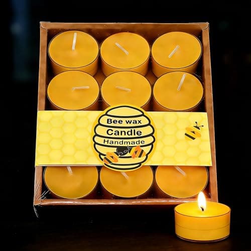 12Pcs 100% Natural Beeswax Candles, Non-Toxic Tealight Pure Set