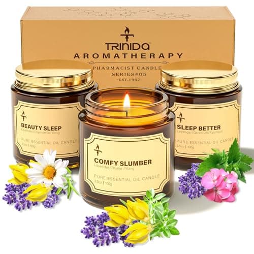 TRINIDa Sleep Candles Gifts for Women & Men, 3 Pack 3.5 oz Perfect Relaxation Candles Gifts for Women, Lavender Candle Long Burning for 90-105 Hrs, Aromatherapy Candle for Anxiety and Stress Relief