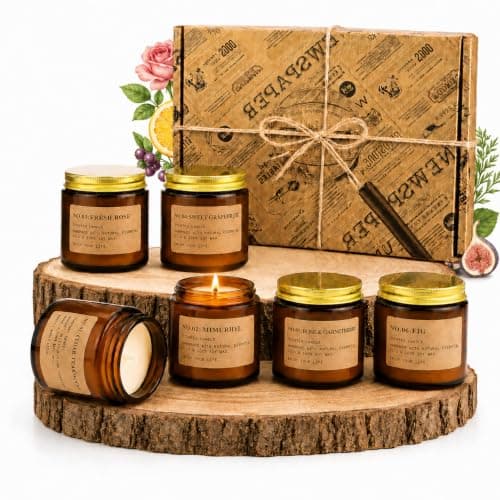 Scented Candles Gifts Set for Women,6 Pack Aromatherapy Candles Set,Long Lasting Burn Candle Gift for Mother Friend,Soy Wax Vegan Candle Present for Birthday,Valentine,Anniversary,Amber Glas Jar