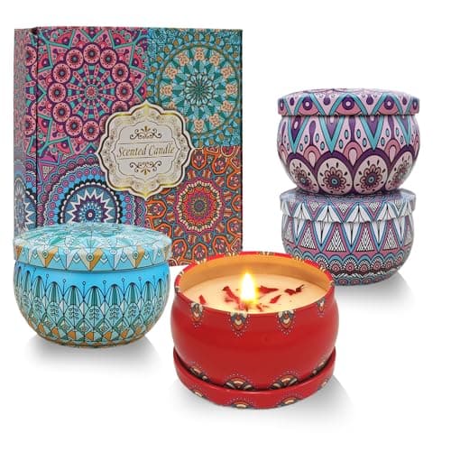 Scented Candles Gift for Women, Candles Gift Set,Portable Travel Tin Candle,4 Pack Soy Wax Candles for Mother Day, Christmas, Birthday, Valentine Day, Bath, Yoga