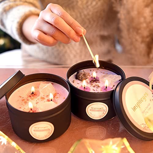 Inspireyes Crystal Candles Set of 2, 19 oz 3 Wick Soy Wax for Meditation