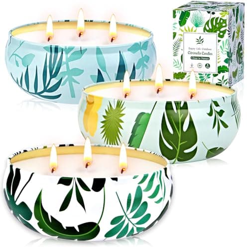 Citronella Candles Outdoor Large,3x12 oz 3-Wick Citronella Fragrance Candle
