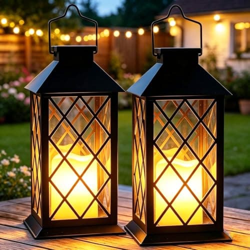 Yowin 2 Pack 35cm Large Hanging Lantern Outdoor Garden with Tempered Glass