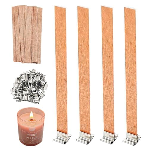 25 PCS Crackle Wick, Wooden Candle Wicks, Candle Wicks Wooden, Wooden Candle Wick with Iron Holder, for Handmade DIY Scented Candle Holder Craft Supplies