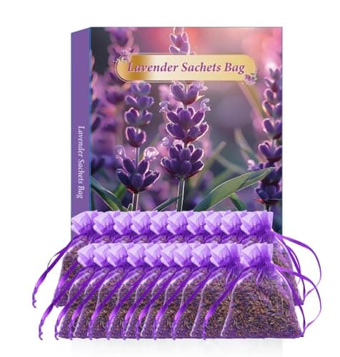 Fresivo Natural Lavender Sachets, 20 Pack, Organic Dried Buds, Fresh Fragrance for Wardrobes, Drawers, Closets, Moth Repellent