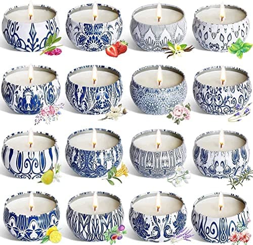 LIVEN 16 Pack Scented Candles Gifts Set Soy Wax Travel Tin Jar Candles for Home 2.5 OZ for Mom for Christmas, Birthday, Thanksgiving, Mother's Day