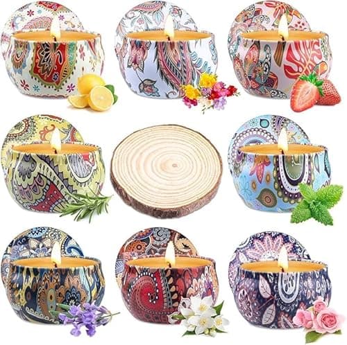 Candle Gifts for Women 8 Pack Scented Candles Gift Basket for Her Mom Sister Friend 180Hours Aromatherapy Candles Set Gift Ideas Soy Wax Candle for Birthday Valentines Mother's Day (with Wooden Pad)