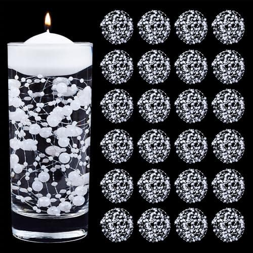 MAIBAOTA 30 Pcs Clear Artificial Floating Pearl String for Floating Candle, Wedding Bitrhday Centerpiece Decoration, Faux Pearls Beads String for Vases Filler Holiday Party Decorations