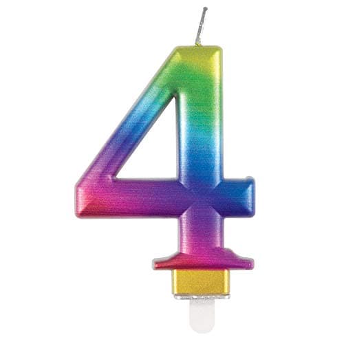 Metallic Rainbow Number 4 Birthday Candle, 1 Pc