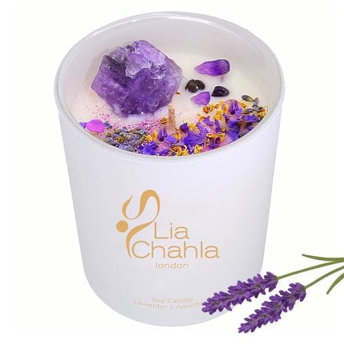 Lavender Soy Candle with Amethyst Crystals, 10oz
