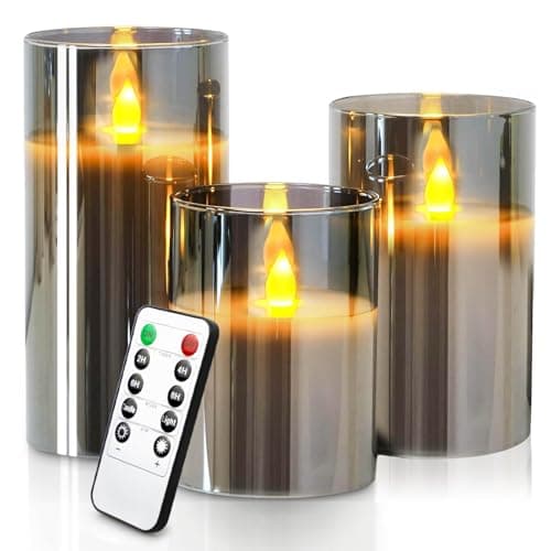 Battery Operated Flickering Electric Candles, Gold Effect, Pack of 3