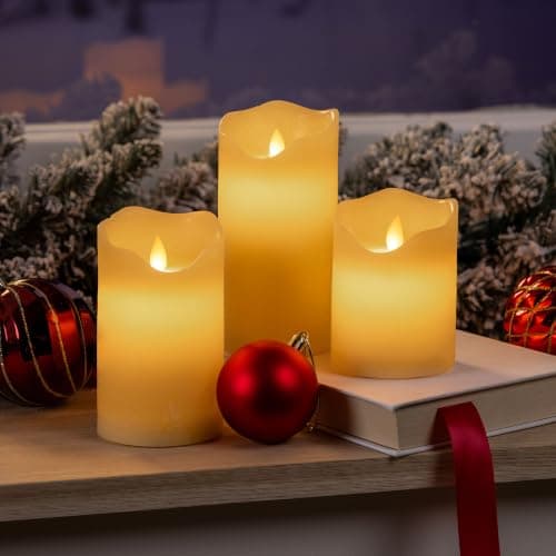 CHRISTOW Flameless LED Candles, Real Wax, Set of 3, Cream