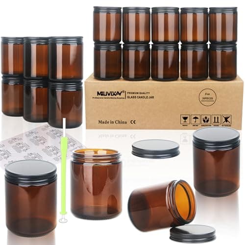 Set of 20 Dark Amber Glass Candle Jars, 8oz