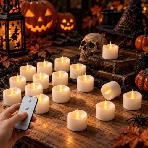 Flickering LED Tealights with Remote, Pack of 24