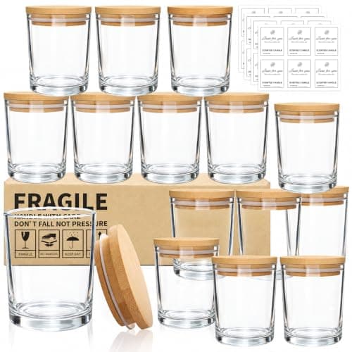 CONNOO 15 Pack 7 OZ Clear Candle Jars with Bamboo Lids